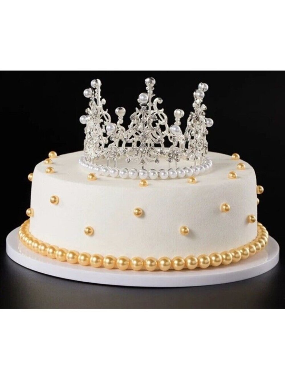 Silver Imitation Pearl Mini Crown Cake Topper Birthday Decor Decoration Wedding
